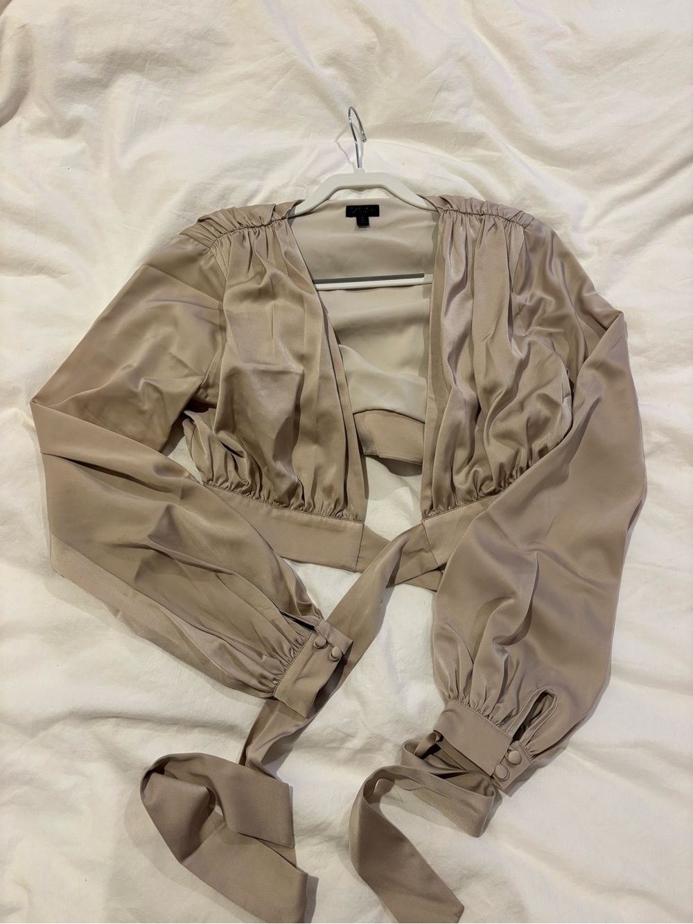 NBD Taupe Satin Wrap Crop Blouse